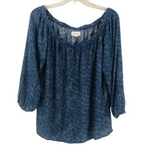 Velvet By Graham & Spencer Blue Artsy Off The Shoulder Peasant Top Size Large
